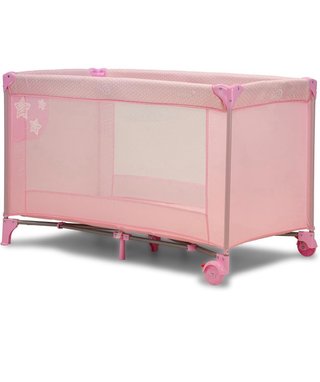 Cuna de viaje rosa con colchón