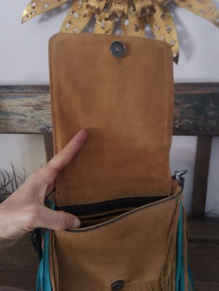 Bolso Zara flecos marrón y turquesa