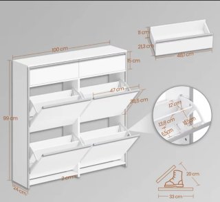 Zapatero estrecho blanco 4 puertas abatibles