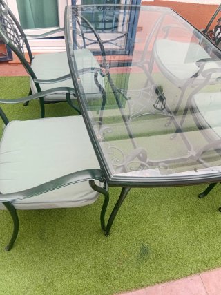 Mesa cristal y metal exterior con 6 sillas