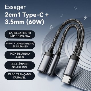 Adaptador Essager 2em1 Type-C + 3.5mm (60W)