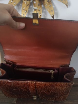 Bolso vintage piel marrón cocodrilo