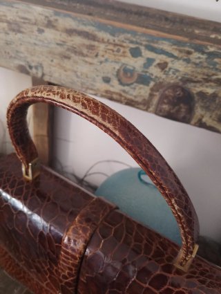 Bolso vintage piel marrón cocodrilo