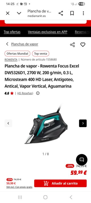 Plancha de vapor Rowenta Focus Excel DW5326D1