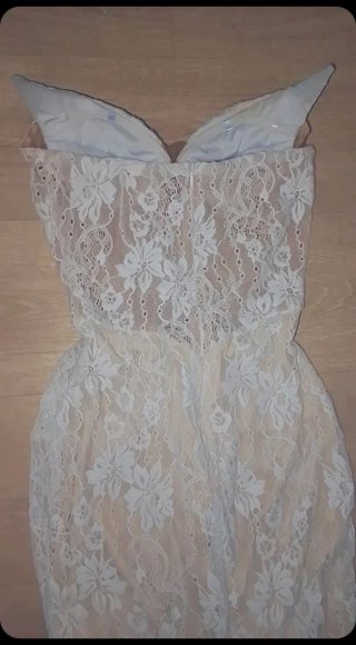 Vestido de fiesta encaje azul cielo tela estirable