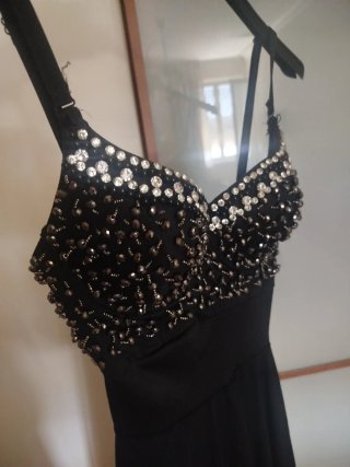 Abito donna elegante nero con perline