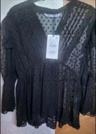 Blusa Zara Negra Transparente Talla S