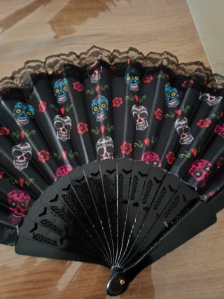 Abanico Catrina Calaveras Flores