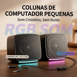 Colunas de Computador USB 3.5mm RGB Pequenas
