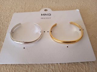 Set 2 Pulseras Rígidas Mango Dorada y Plateada