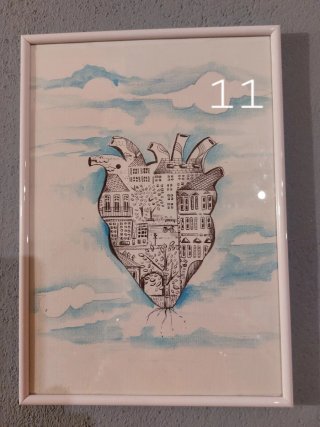 Stampa A4 cuore con case e nuvole