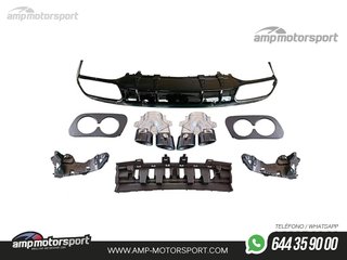 DIFUSOR TRASERO NEGRO BRILLO CON COLAS REDONDAS NEGRAS PARA MERCEDES CLASE C COUPE/CABRIO C205