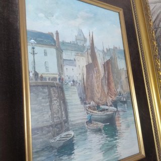 Pintura antigua marina acuarela oleo lienzo