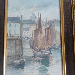 Pintura antigua marina acuarela oleo lienzo