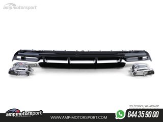 DIFUSOR TRASERO NEGRO BRILLO CON COLAS CROMADAS PARA MERCEDES CLASE A W176