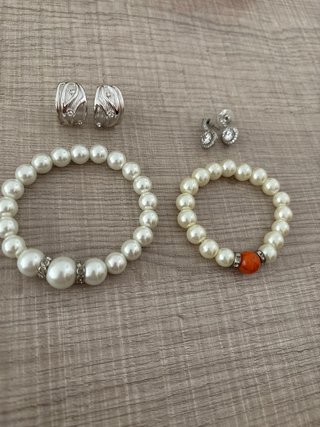 Lote Joyas Perlas y Abalorio Naranja nuevo
