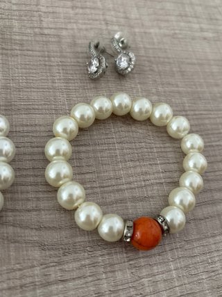 Lote Joyas Perlas y Abalorio Naranja nuevo