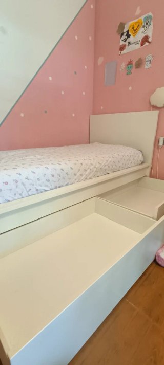 Cama individual blanca 90cm con cajones