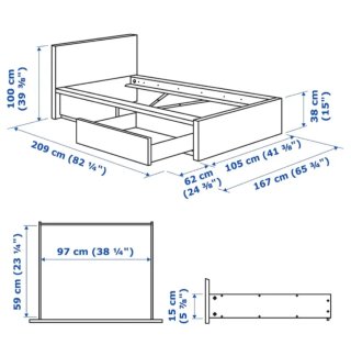 Cama individual blanca 90cm con cajones