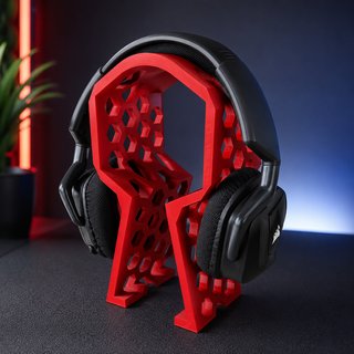Soporte Auriculares Estilo Panal Rojo.