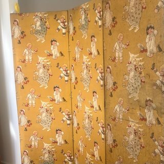 Biombo antiguo increíble de tela pintado a mano