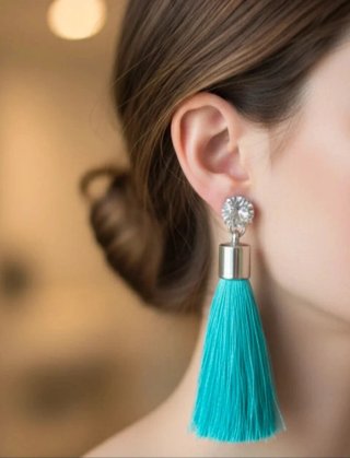 Pendientes largos flecos turquesa y plata