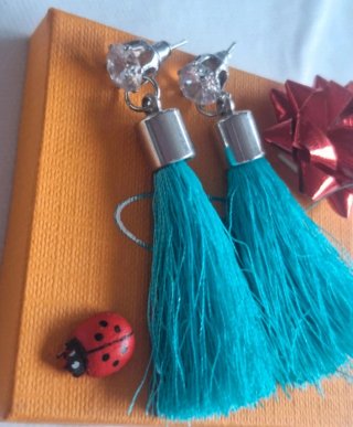 Pendientes largos flecos turquesa y plata