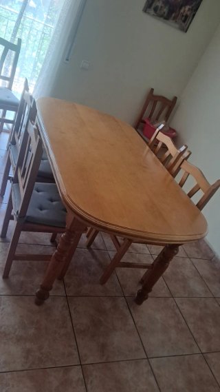 Conjunto comedor: mesa + 6 sillas madera
