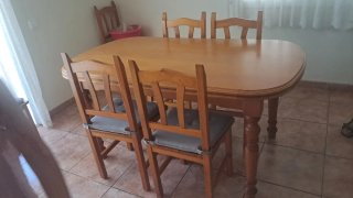 Conjunto comedor: mesa + 6 sillas madera