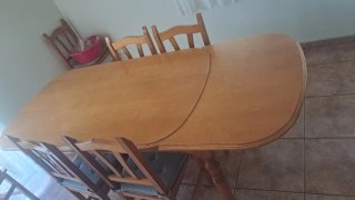 Conjunto comedor: mesa + 6 sillas madera