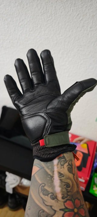 Guantes Moto Cuero Negro y Verde Militar