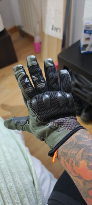 Guantes Moto Cuero Negro y Verde Militar