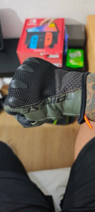 Guantes Moto Cuero Negro y Verde Militar