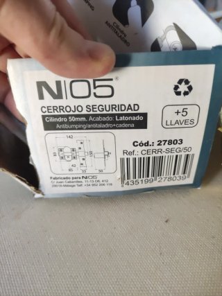 Cerrojo Alta Seguridad Latón N05
