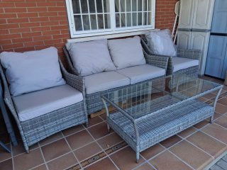 Conjunto jardín Kactus Republic ratán gris