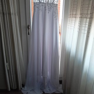 Vestido Novia Encaje Cuello V Talla M.