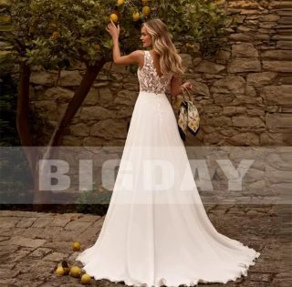 Vestido Novia Encaje Cuello V Talla M.