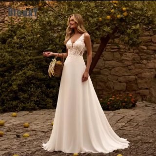 Vestido Novia Encaje Cuello V Talla M.