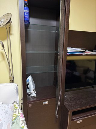 Mueble de salón modular madera y cristal