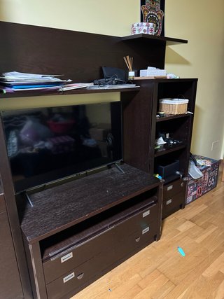 Mueble de salón modular madera y cristal
