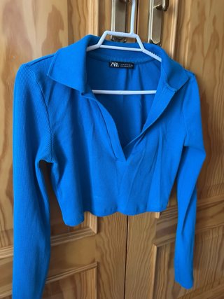 Top Zara azul manga larga