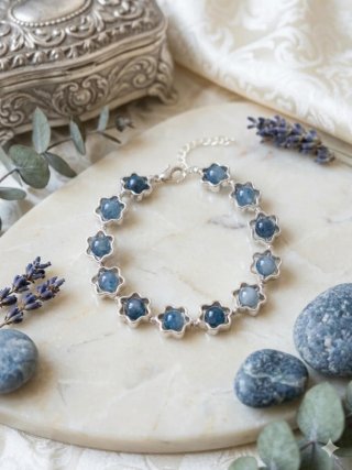 Pulsera Flor Azul y Plata