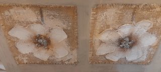 Cuadros Decorativos Flores Beige y Blanco