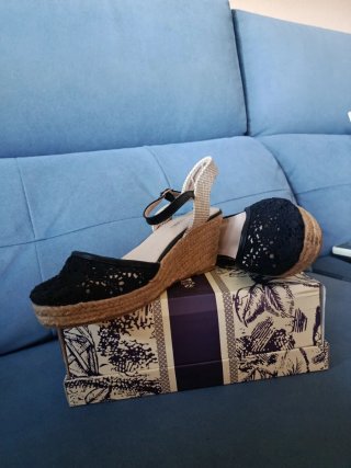 Sandalias esparto mujer, tela encaje. Talla 40