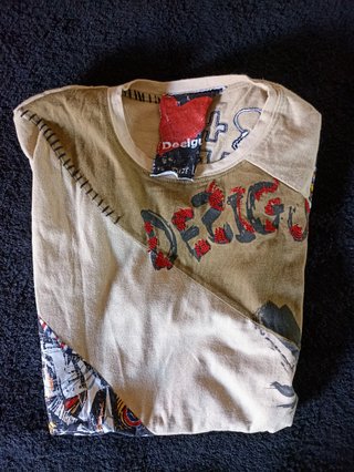 Camiseta Desigual Talla L Beige Patchwork