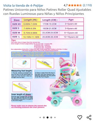 Patines infantiles unicornio talla ajustable
