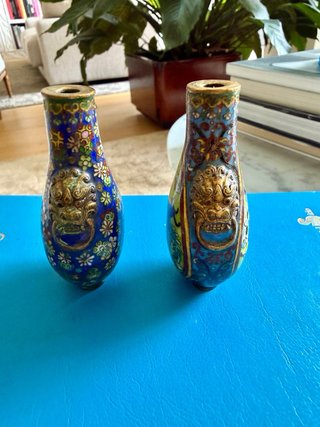 Coppia Mini Vasi Cinesi Cloisonné Antichi