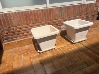 2 vasi quadrati bianchi con piatti