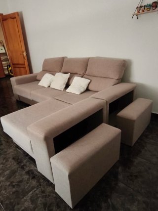 Sofá chaise longue beige tela