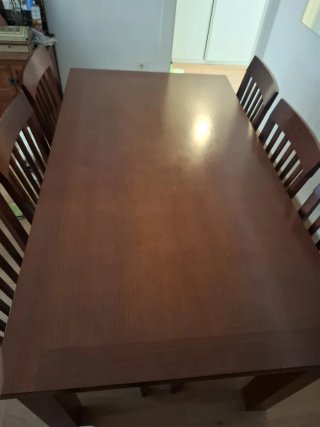 Mesa extensible comedor + 6 sillas madera